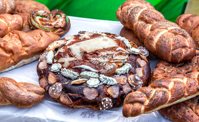 Traditional bread loaf and other bakery products