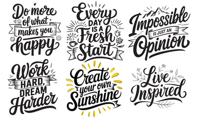 Motivational Calligraphy T-Shirt Design Bundle with Inspirational Quotes for Creative Apparel