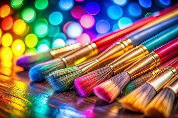 Obraz premium Vibrant Colorful Paintbrushes in a Row - Long Exposure Photography