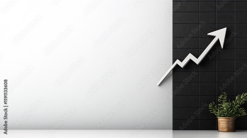 Poster simplistic white canvas displaying a financial chart with an upward pointing arrow depicting a thriv