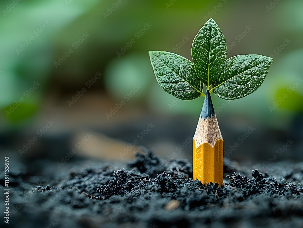 Poster pencil tip growing into a tree representing knowledge and learning