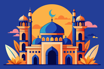 illustration of mosque in night