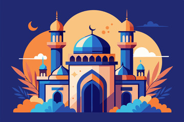 illustration of mosque in night