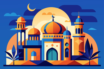illustration of mosque in night