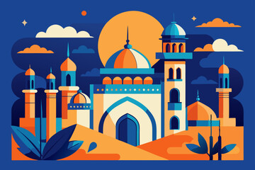 illustration of mosque in night