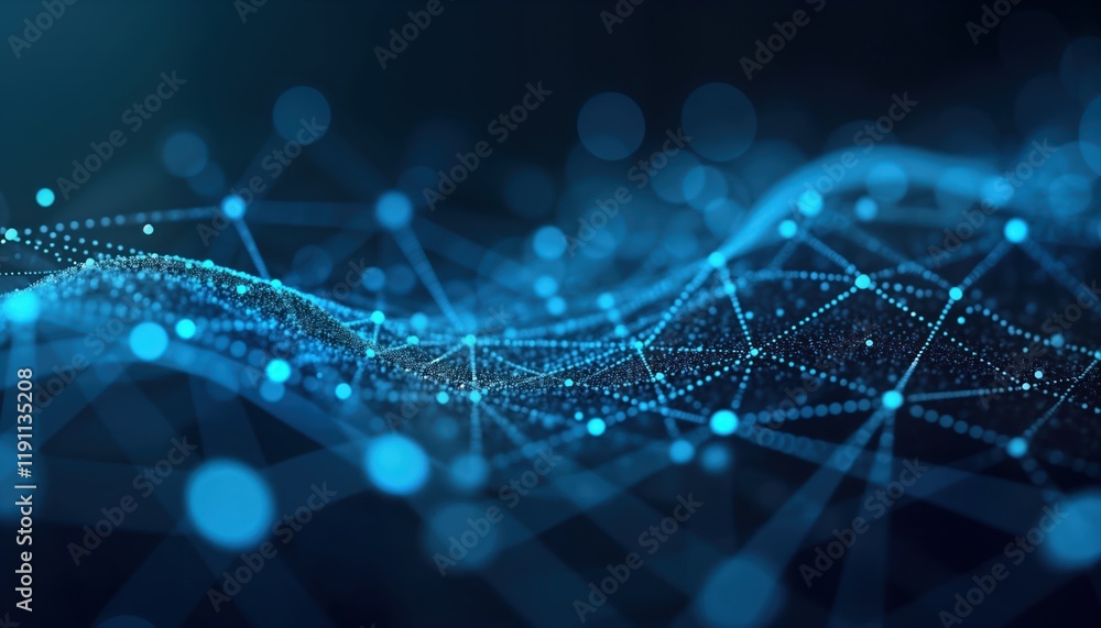Poster abstract digital network structure. dotted lines, points create complex shapes resembling network. d
