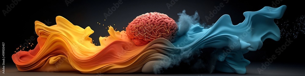 Poster vibrant digital 3d depicting the dynamic patterns and energy flow of brainwaves during different sta