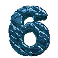 Symbol made of blue diagonal unpolished blocks. bottom view. number 6