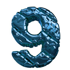 Symbol made of blue diagonal unpolished blocks. bottom view. number 9