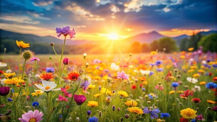 Fototapeta premium Vibrant Floral Background with Copy Space for Text and Design - Spring Summer Flower Meadow