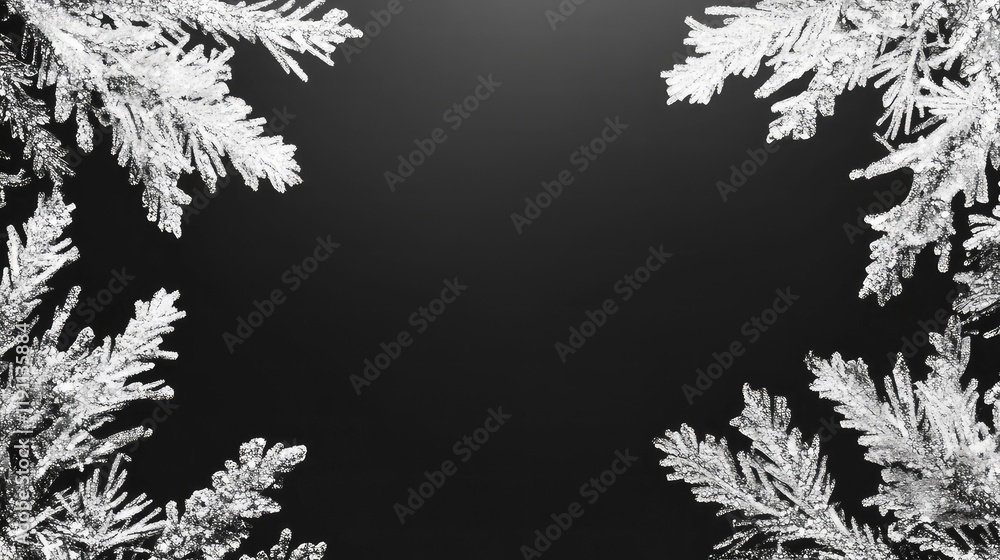 Poster frosty pattern frame on a black background. winter overlay design with place for text. frost on the 