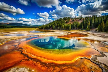 Vibrant Geothermal Paint Pots, Yellowstone National Park Landscape