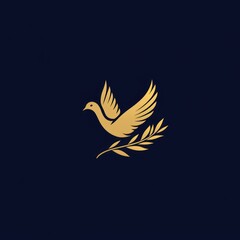 Obraz premium Golden dove peace symbol, olive branch, dark background, logo design