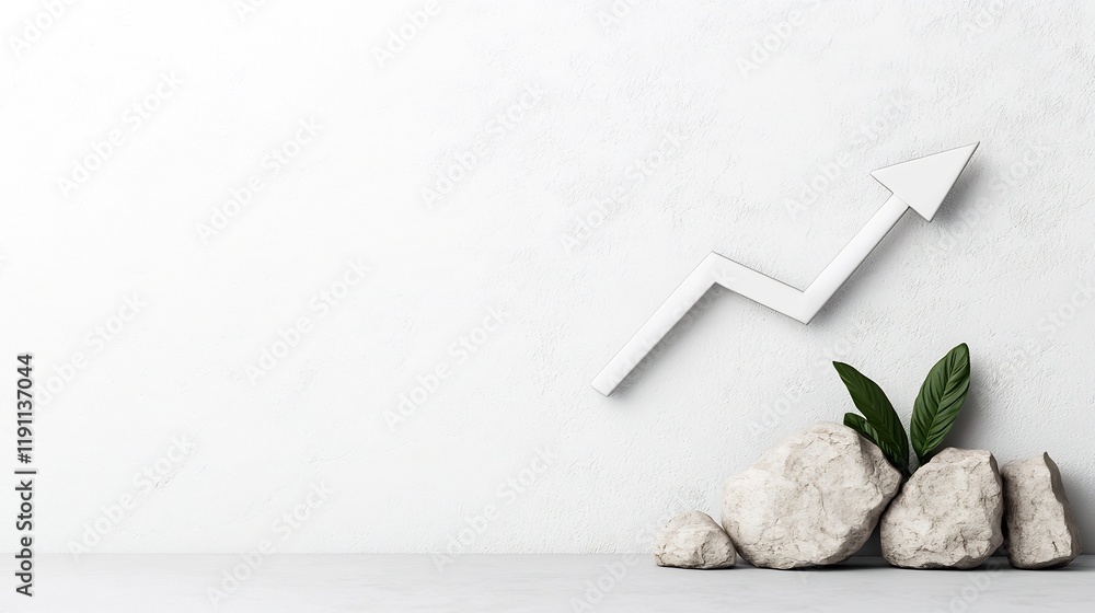 Poster meticulously detailed digital showcasing a pristine white setting with a financial chart and rising 