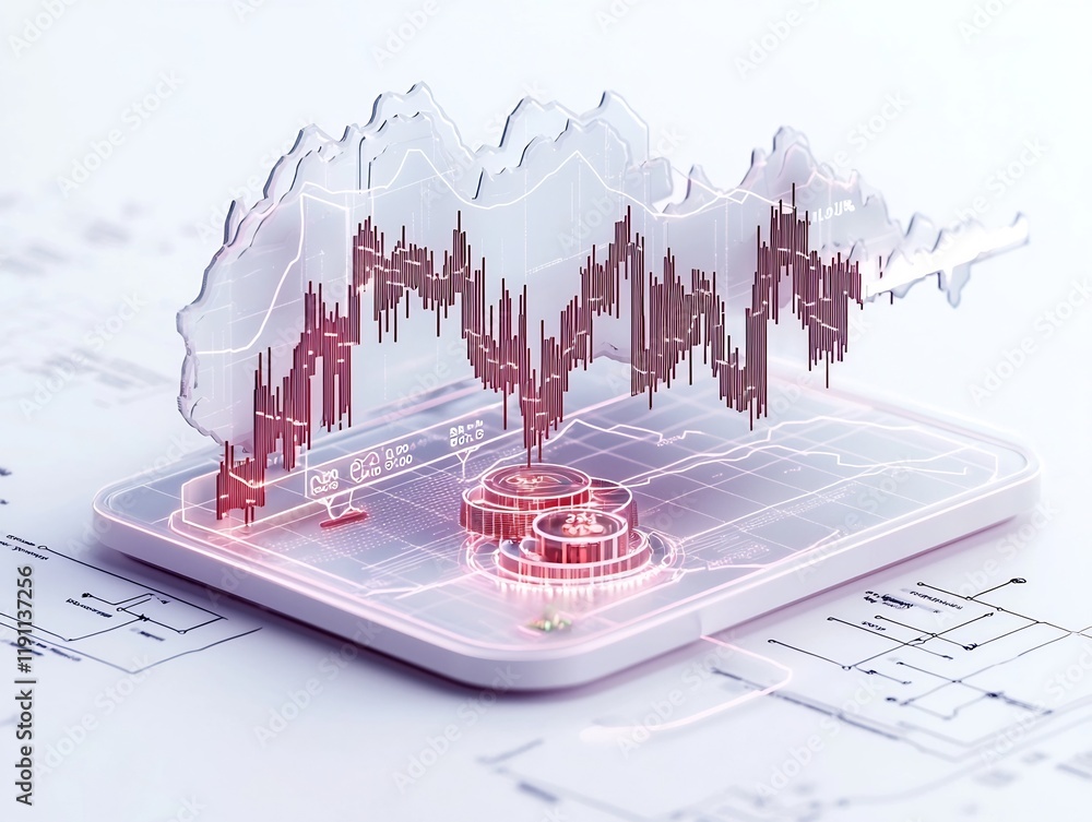 Poster ascending financial chart or data analytics visualization displayed on a crisp white digital backgro