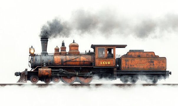 Antique steam train, chugging, billowing smoke.