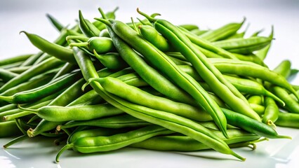 Obraz premium Vibrant Green Beans Isolated on White Background - Fresh Vegetable Photography