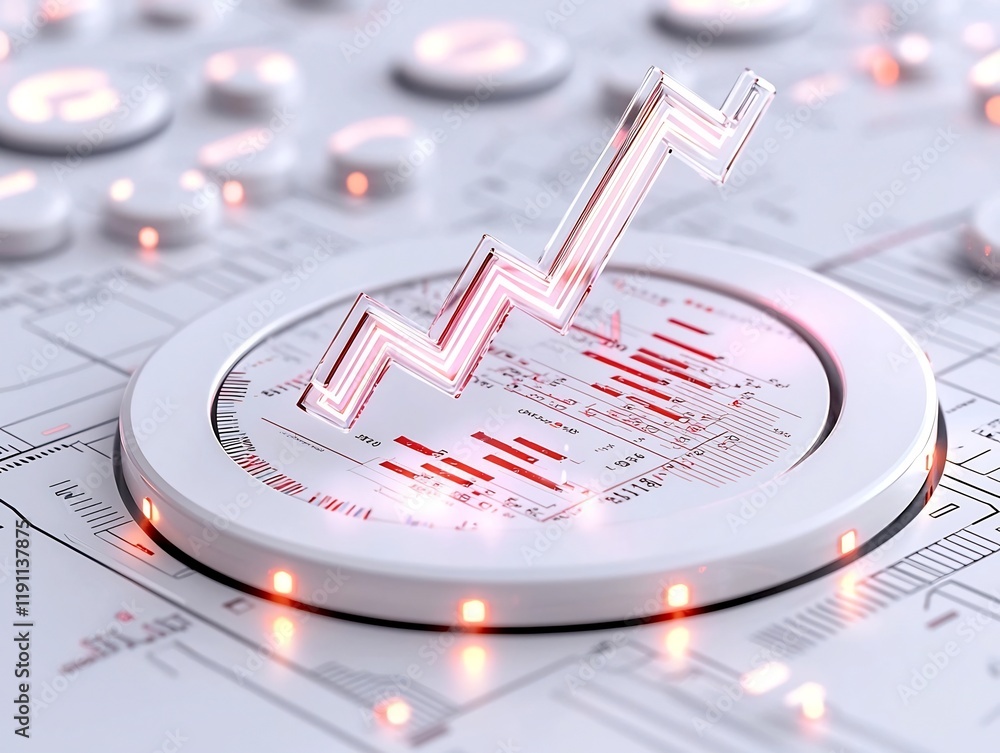 Aufkleber dynamic financial chart with upward trending arrow on austere white backdrop elegant data analytics 