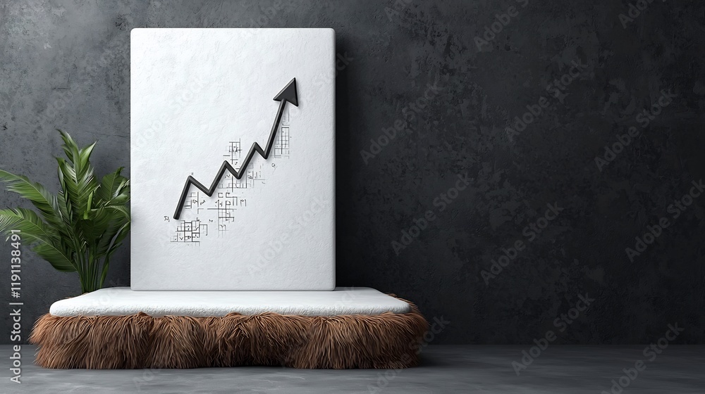 Poster detailed financial graph with an ascending arrow displayed on a plain white canvas symbolizing a pos