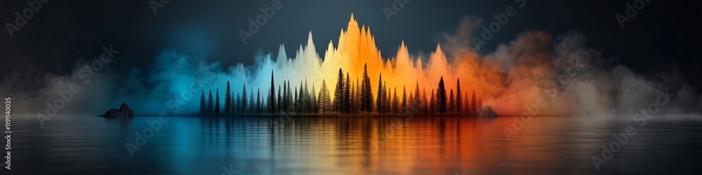 Aufkleber a dynamic and captivating 3d digital showcasing a vibrant frequency spectrum landscape with mesmeriz