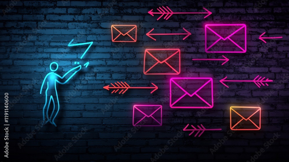 Poster global communication and social network concept visualized through freehand user silhouette arrows p