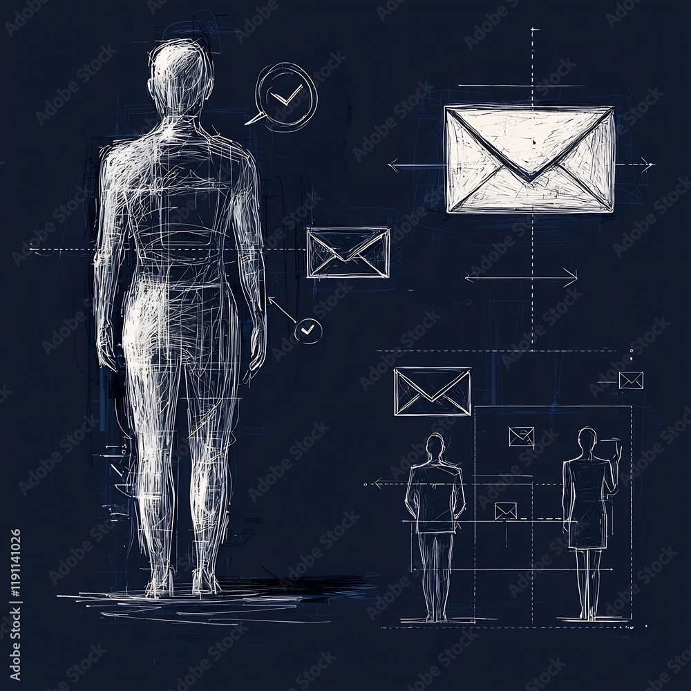 Poster conceptual sketch of intercontinental interaction and information sharing concept featuring sketched