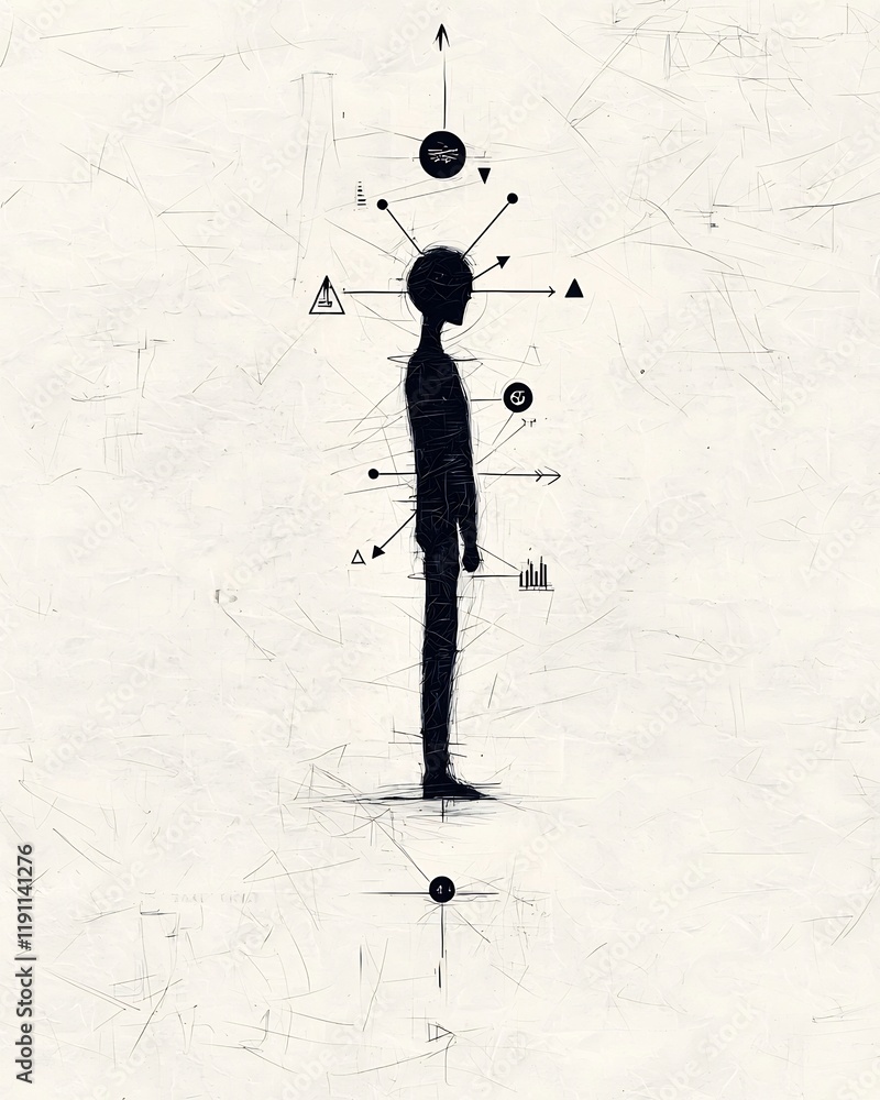 Poster minimalist sketched figure against a textured moody backdrop representing the visualization and exch