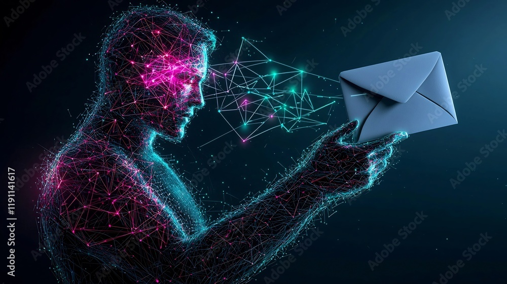 Poster symbolic representation of global connectivity and social networking with a freehand human figure in
