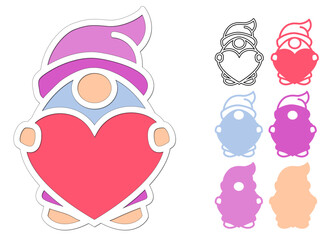Love Gnome with hearts, Valentines day Layered papercut