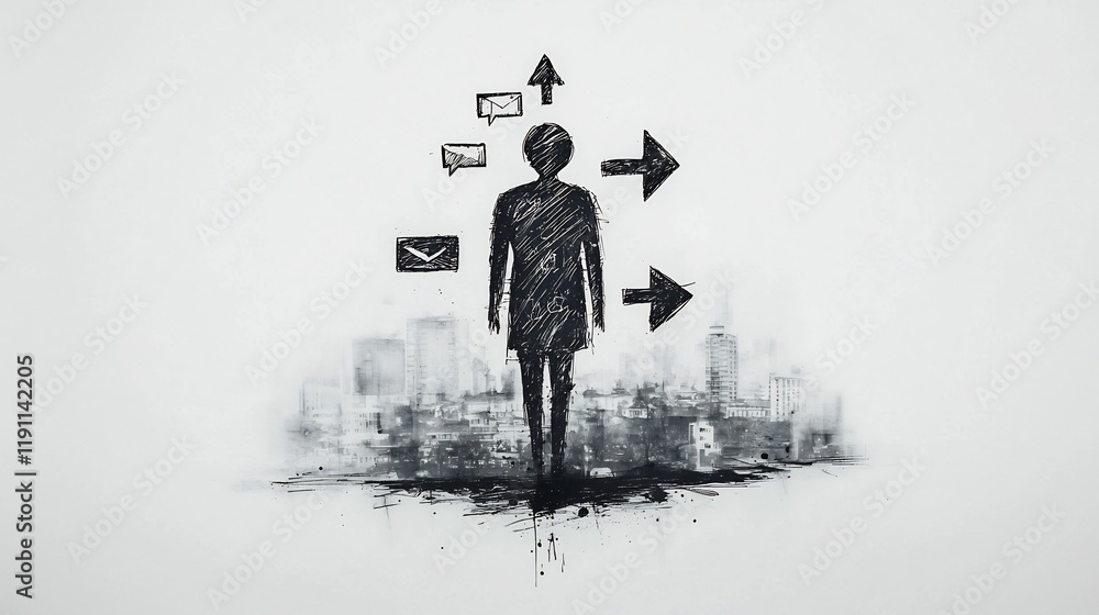Poster worldwide correspondence and social media notion expressed through symbolic imagery of handwritten p