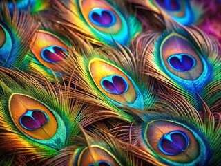 Obraz premium Vibrant Peacock Feather Background: Colorful Design with Copy Space for Text or Logo