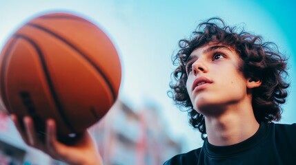 A young person focuses on a basketball, preparing to make a play.