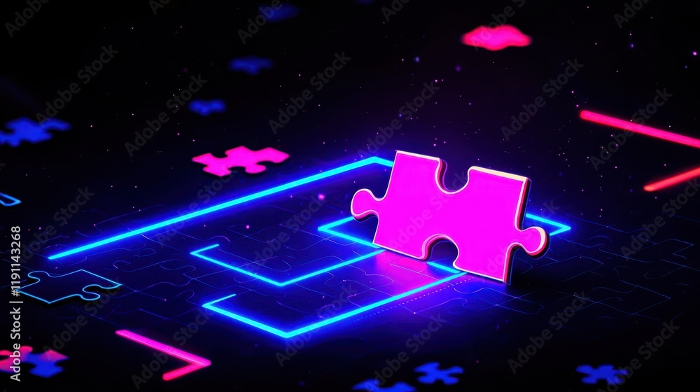 Poster goal setting planning mindset concept. detailed view of a bright puzzle piece being slotted into a g