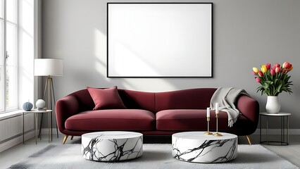 Frame mockup, paper size. Living room wall poster mockup. Interior mockup with house background. Modern interior design.