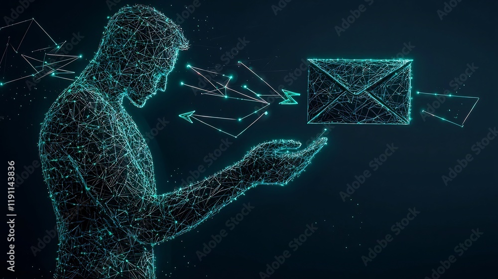 Poster symbolic digital representation of global connectivity and social networking with a freehand human f