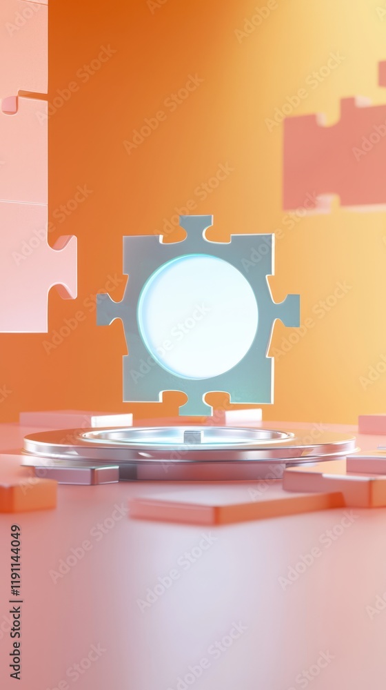 Poster goal setting planning mindset concept. glowing puzzle pieces connecting to form a central pictorial 