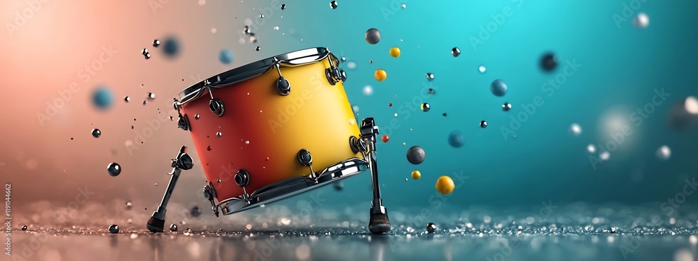 Poster a captivating 3d rendered depicting a drumhead vibrating and pulsing at various frequencies creating