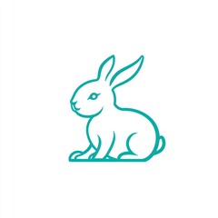 Obraz premium Teal outline bunny sitting, white background, logo design