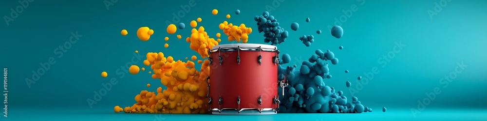 Poster vibrant drumhead frequencies a 3d rendered depicting the dynamic and patterns created by sound frequ
