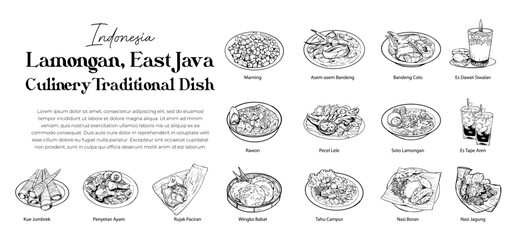 Lamongan Culinary Traditional Dish Line Art