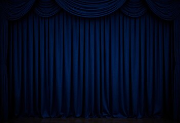 Dark blue velvet curtains on wood floor