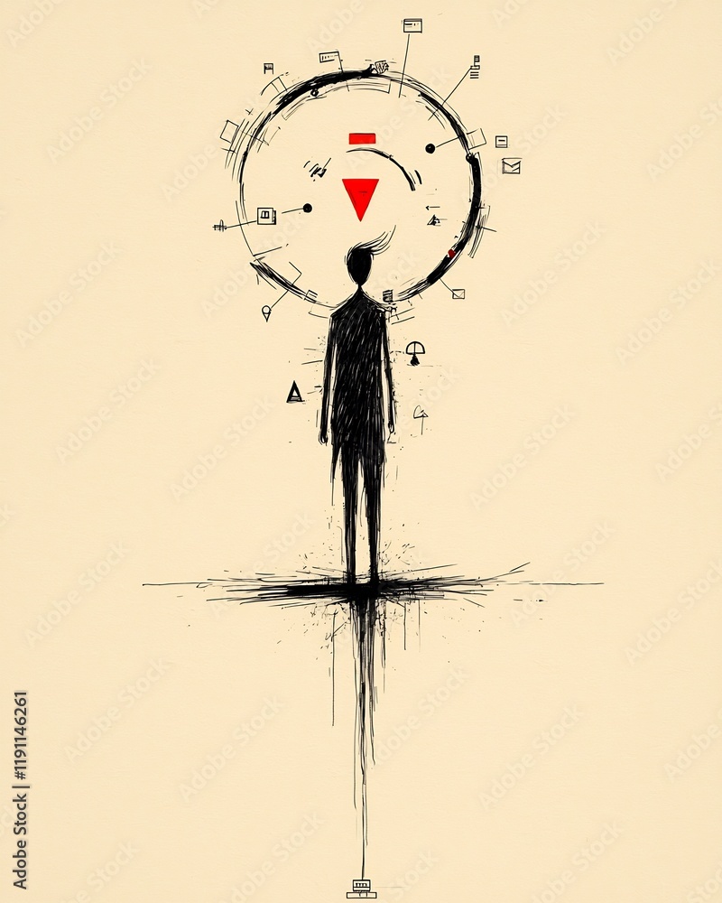 Poster symbolic figure representing worldwide connectivity and information exchange visualization with mini