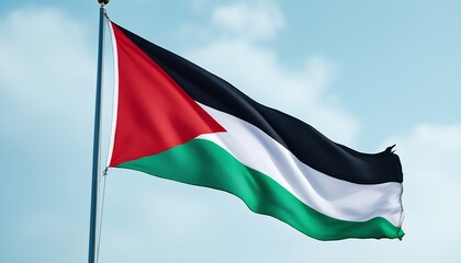 Obraz premium Palestinian Flag Waving Proudly Under a Clear Sky