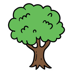 Hand drawn cartoon tree icon on a white background.