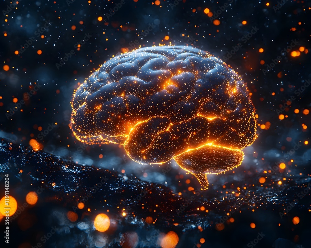 Aufkleber glowing digital brain sparking with creative energy and dynamic neural connections