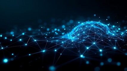 Obraz premium Neural network, artificial intelligence, social connections, digital database, polygonal mesh 3D illustration