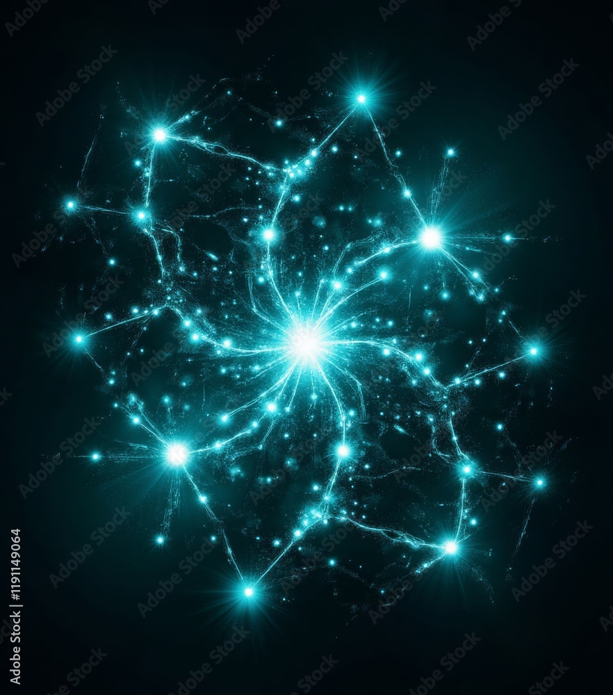Wall mural glowing turquoise light pattern with connecting lines