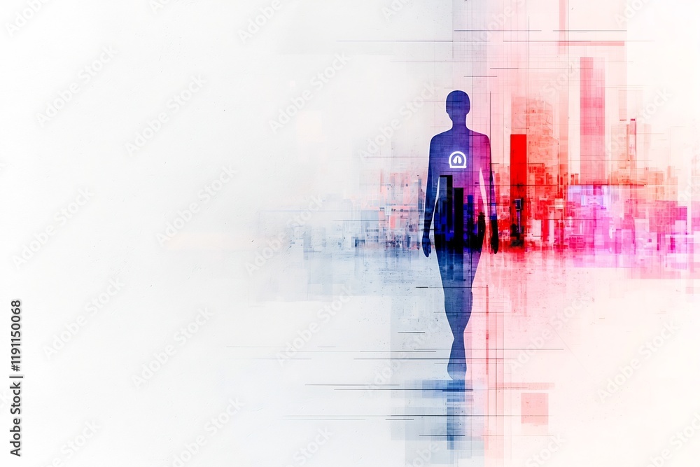 Poster of global digital and online connectivity with a minimalist freehand person shape symbolic guidance 