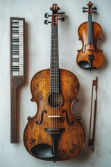 Naklejka premium Antique violins, cello, keyboard fragment.