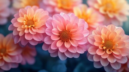Fototapeta premium Soft Pink and Peach Dahlia Blooms. Generative AI